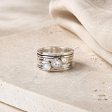 Silver spinning ring with White Topaz, Moonstone and Pearl, Moonstone Ring, White Topaz Ring, Pearl Ring, White gemstone spinner ring