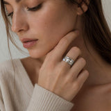Silver three band spinning ring, White gemstones spin ring, June and November Birthstone Spinning Ring