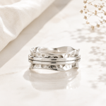 Handmade hammered silver spinning ring, Hammered sterling silver spinner ring, Silver spinning ring, Wavy edge spin ring