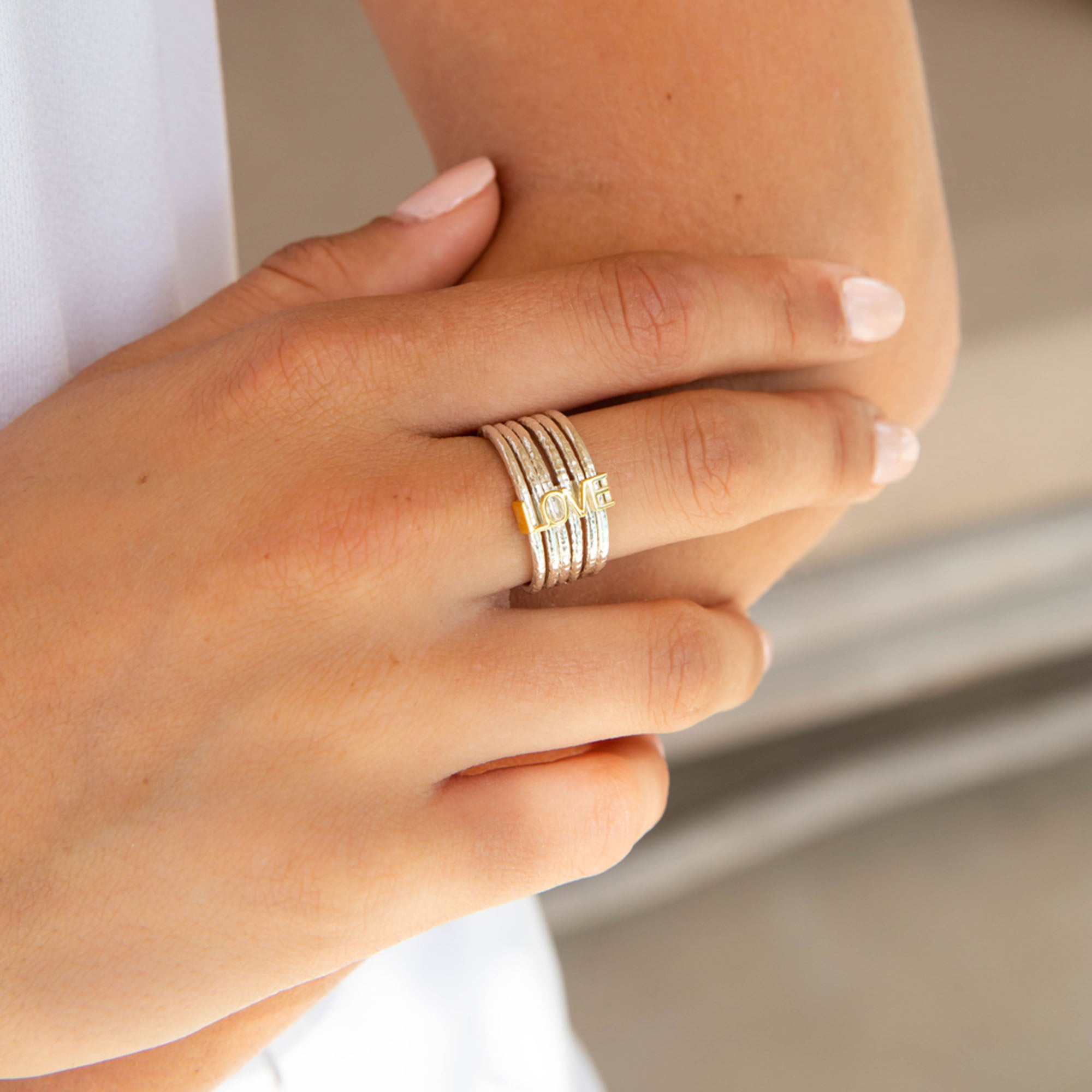 Love word silver stacking ring