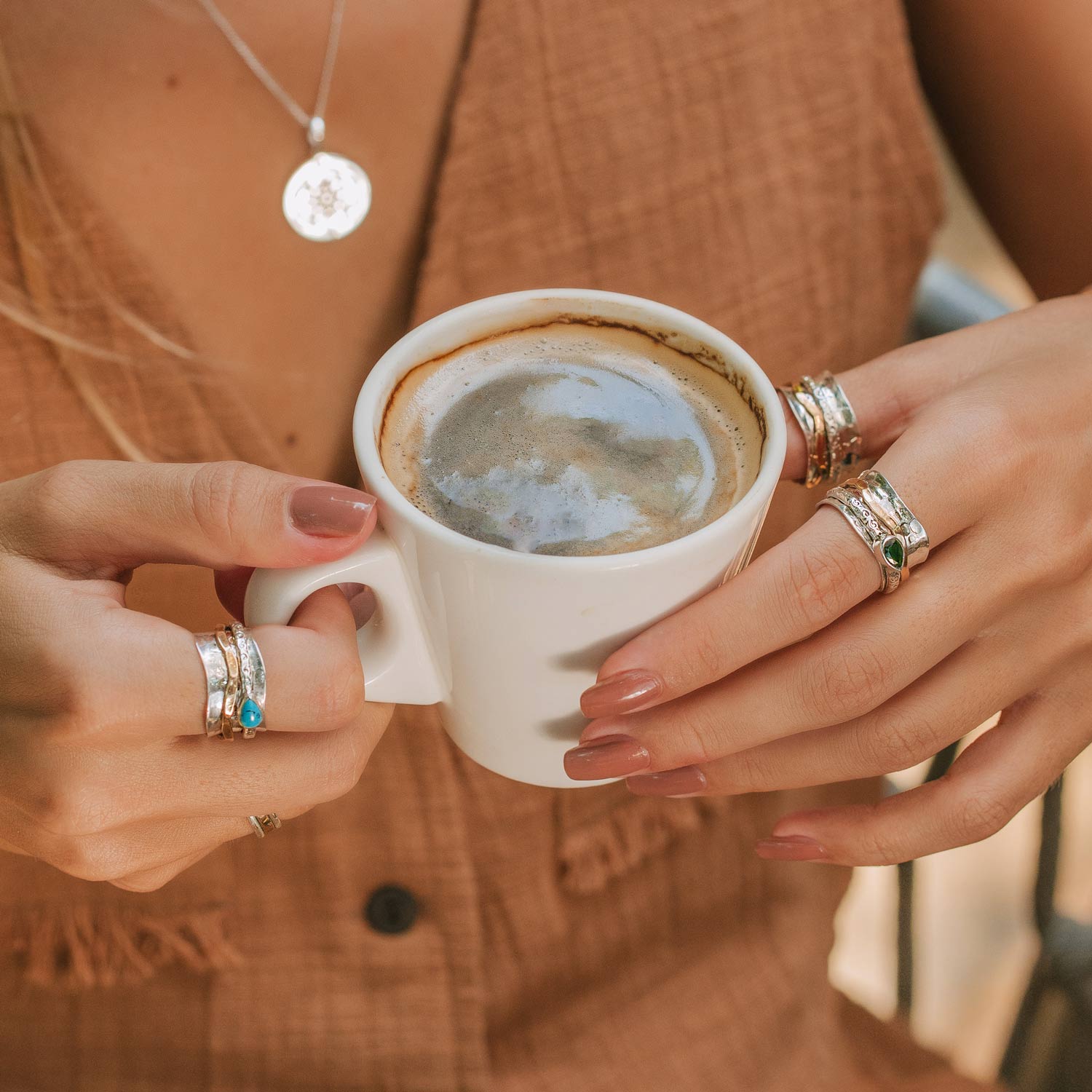 Aura Magic Spinning Rings, Turquoise Spinning Ring, Chrome Diopside Spinning Ring, Mixed Metal Spinning Rings, Spin Rings For Her