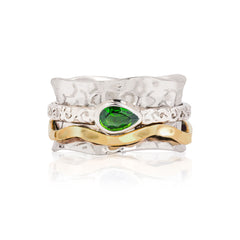 Silver Handmade Spinning Ring with Chrome Diopside,  Green Gemstone Silver Spinning Ring, Mixed Metal Spinning Ring, Meditation Ring