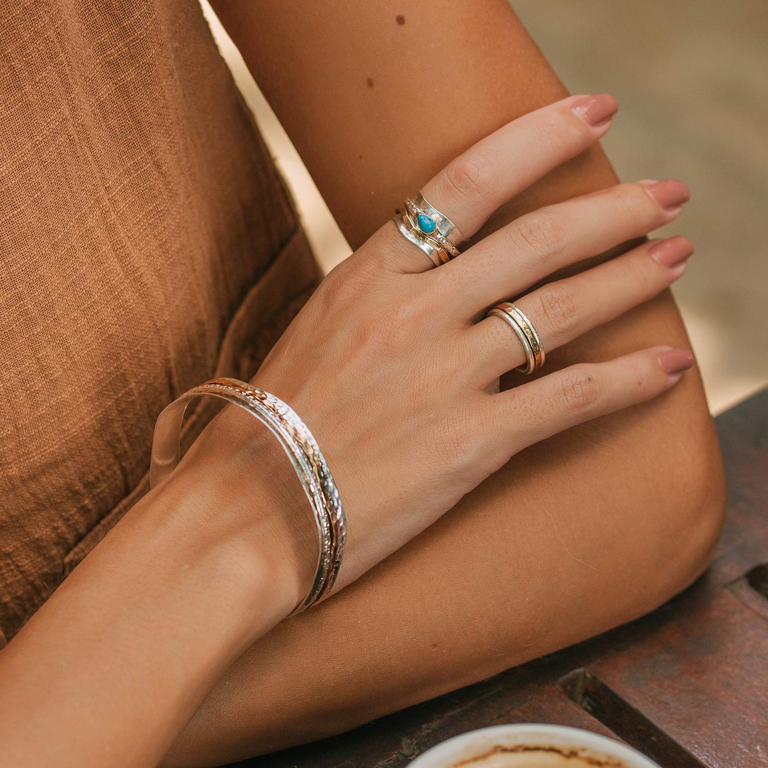 Aura Magic Spinning Ring and Bangle, Turquoise Spinning Ring, Mixed Metal Spinning Ring, Spin Rings, Spinner Rings, Fidget Rings, Rings for neurodiverse