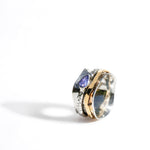 Mixed metal tanzanite spinning ring, Purple stone spinning ring, December birthstone spinning ring, Handmade Spin Ring