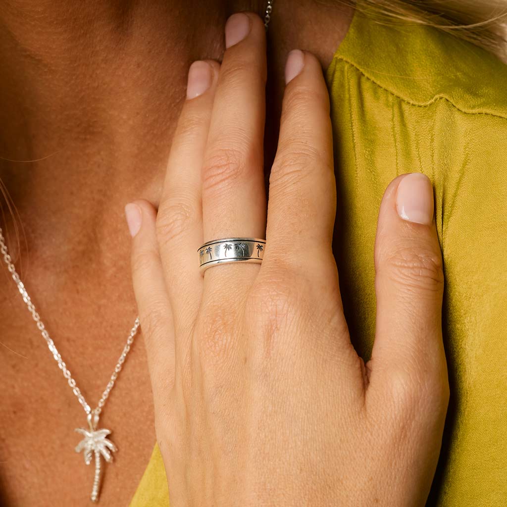 Silver Palm Tree Spinning Ring