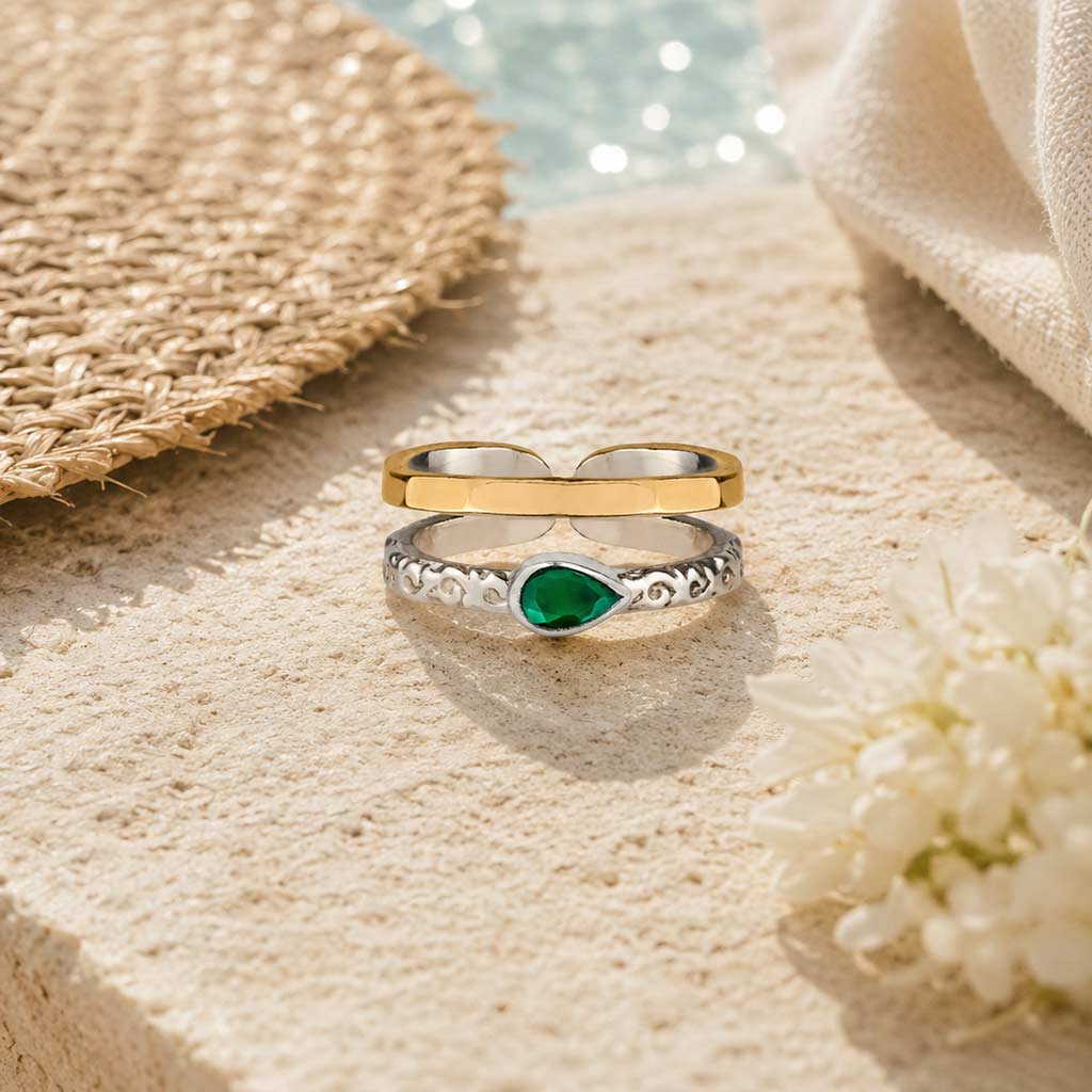 Holiday Jewellery, Summer Jewellery, Two Tone Toe Ring, Mixed Metal Toe Ring, Green Onyx Toe Ring, Green Onyx Midi Ring, May Birthstone Ring