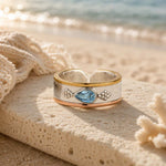 Silver Toe Ring with Blue Topaz Gemstone, Blue Topaz Toe Ring, Mixed Metal Topaz Toe Ring, November Birthstone Ring