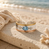 Silver Toe Ring with Blue Topaz Gemstone, Blue Topaz Toe Ring, Mixed Metal Topaz Toe Ring, November Birthstone Ring