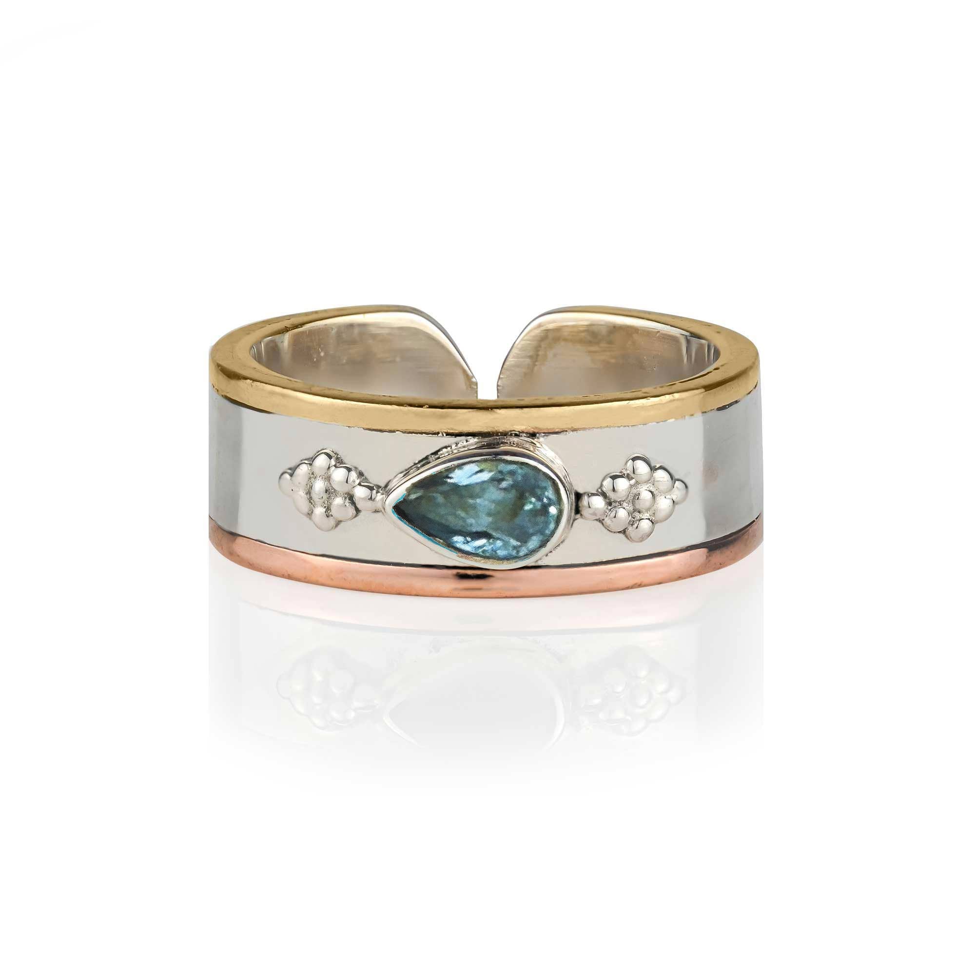 Chunky Mixed Metal Toe Ring, Mixed Metal Midi Ring, Blue Topaz Toe Ring, November Birthstone Toe or Midi Ring, Blue Topaz Midi Ring