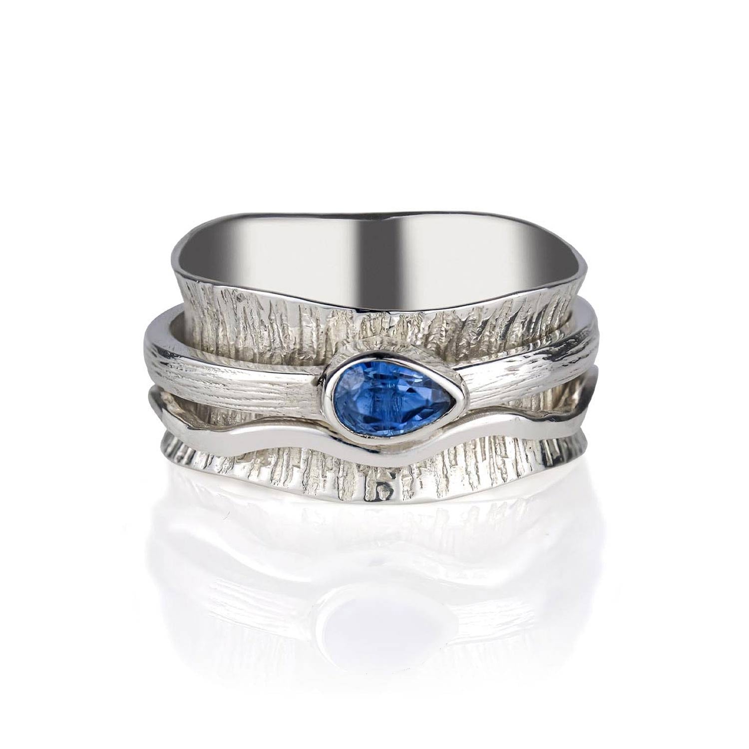 Kyanite Sterling Silver Spinning Ring, Silver Spinning Ring, Blue Gemstone Spin Ring, Kyanite Ring