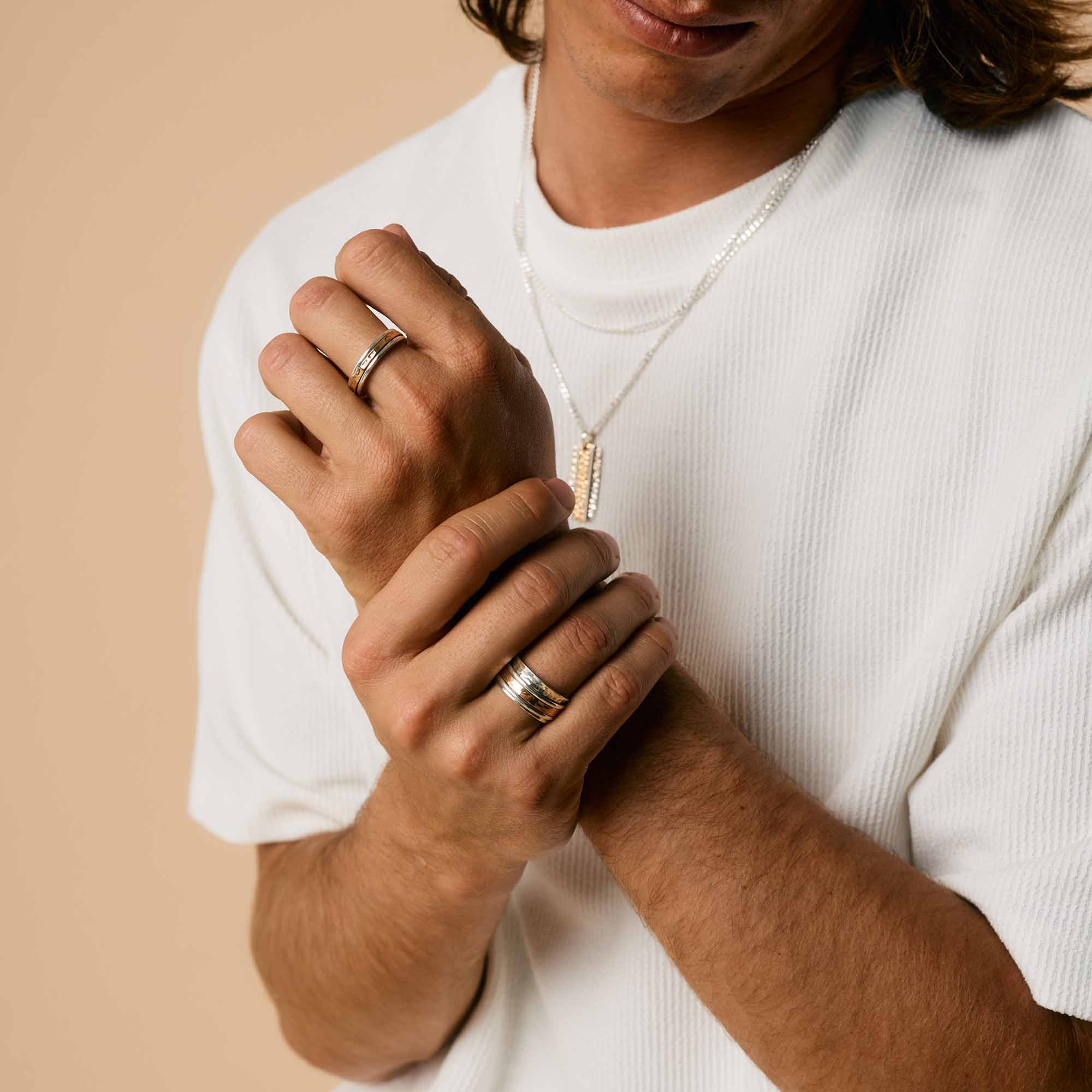 Karma Fortune Mixed Metal Spinning Rings, Silver and Gold Spinning Rings, Men's Spinning Rings, Unisex Spinner Rings, Anxiety Rings, Handmade Spinning Rings