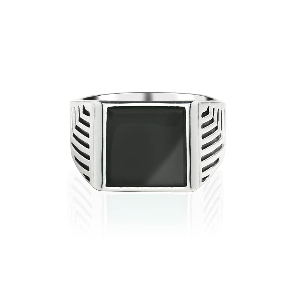 Men's Black Onyx Silver Signet Ring