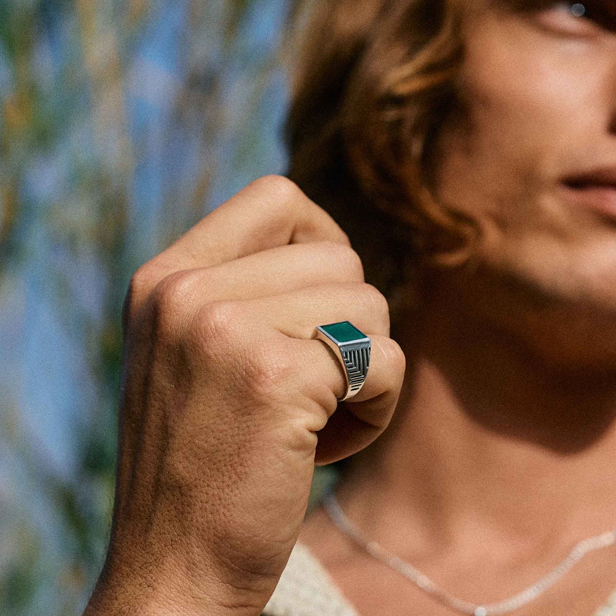 Green Onyx Silver Signet Ring