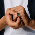 Green Onyx Silver Signet Ring