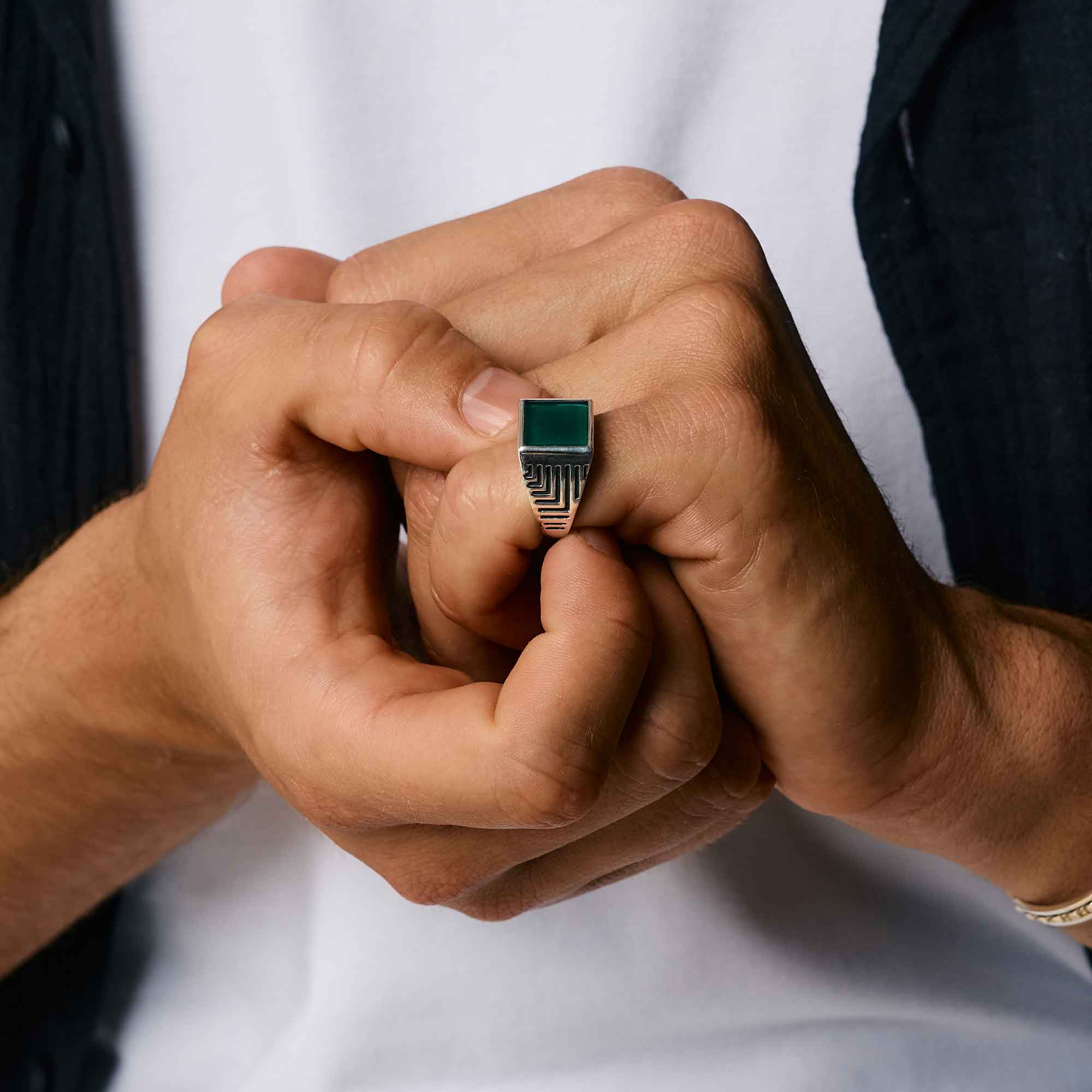 Green Onyx Silver Signet Ring