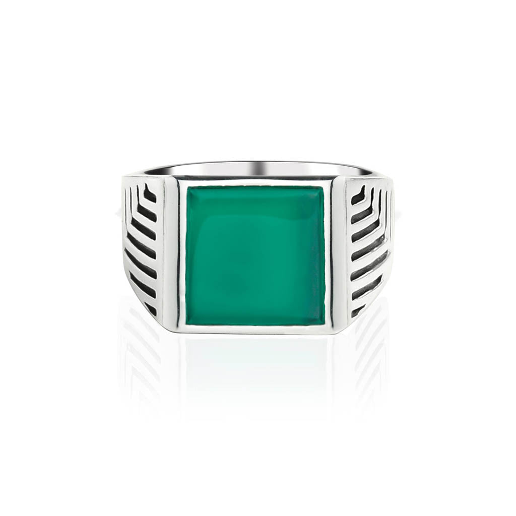 Green Onyx Silver Signet Ring