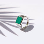 Men's Green Onyx Silver Signet Ring