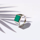 Men's Green Onyx Silver Signet Ring