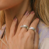 Silver pearl spinning ring, Pearl spinning ring, June birthstone ring, Pearl ring, Sterling silver spinning ring, Mixed metal spin ring, Fidget rings