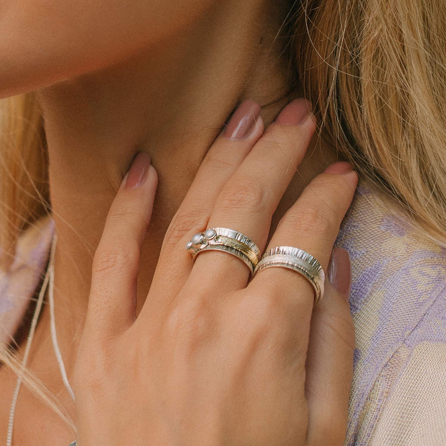 Silver pearl spinning ring, Pearl spinning ring, June birthstone ring, Pearl ring, Sterling silver spinning ring, Mixed metal spin ring, Fidget rings