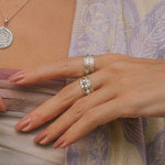 Handmade silver spinning rings, June birthstone ring, Pearl silver ring, Silver spin rings