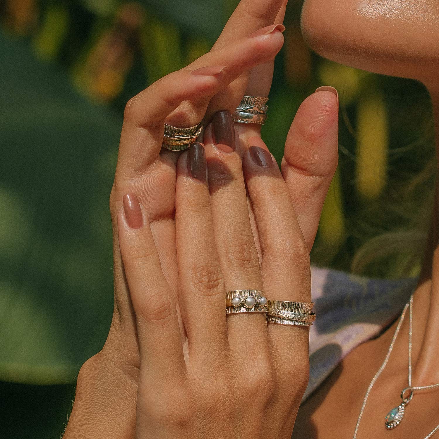 Silver pearl spinning ring, Textured silver spinning rings, Handmade silver spin rings