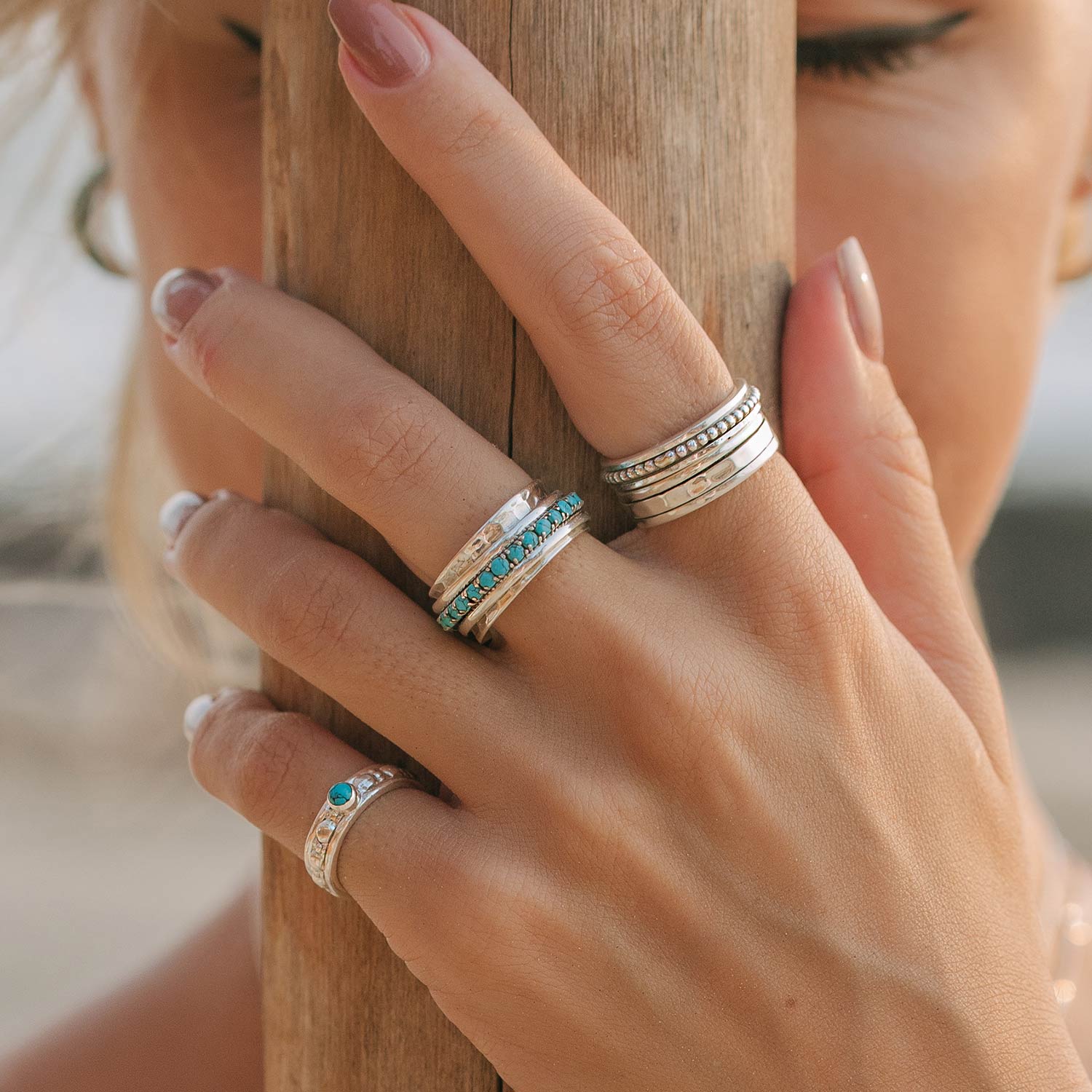 Silver Turquoise Spinning Rings