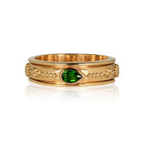 Gold spinning ring with chrome diopside green gemstone, Gold spinning ring, Gold spin ring with chrome diopside, Gold rawa detail spin ring, Gold gemstone spinner ring