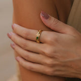 Yellow gold spinner ring with green gemstone, Gold and chrome diopside spinner ring, Gold spin ring, Gemstone spinning rings