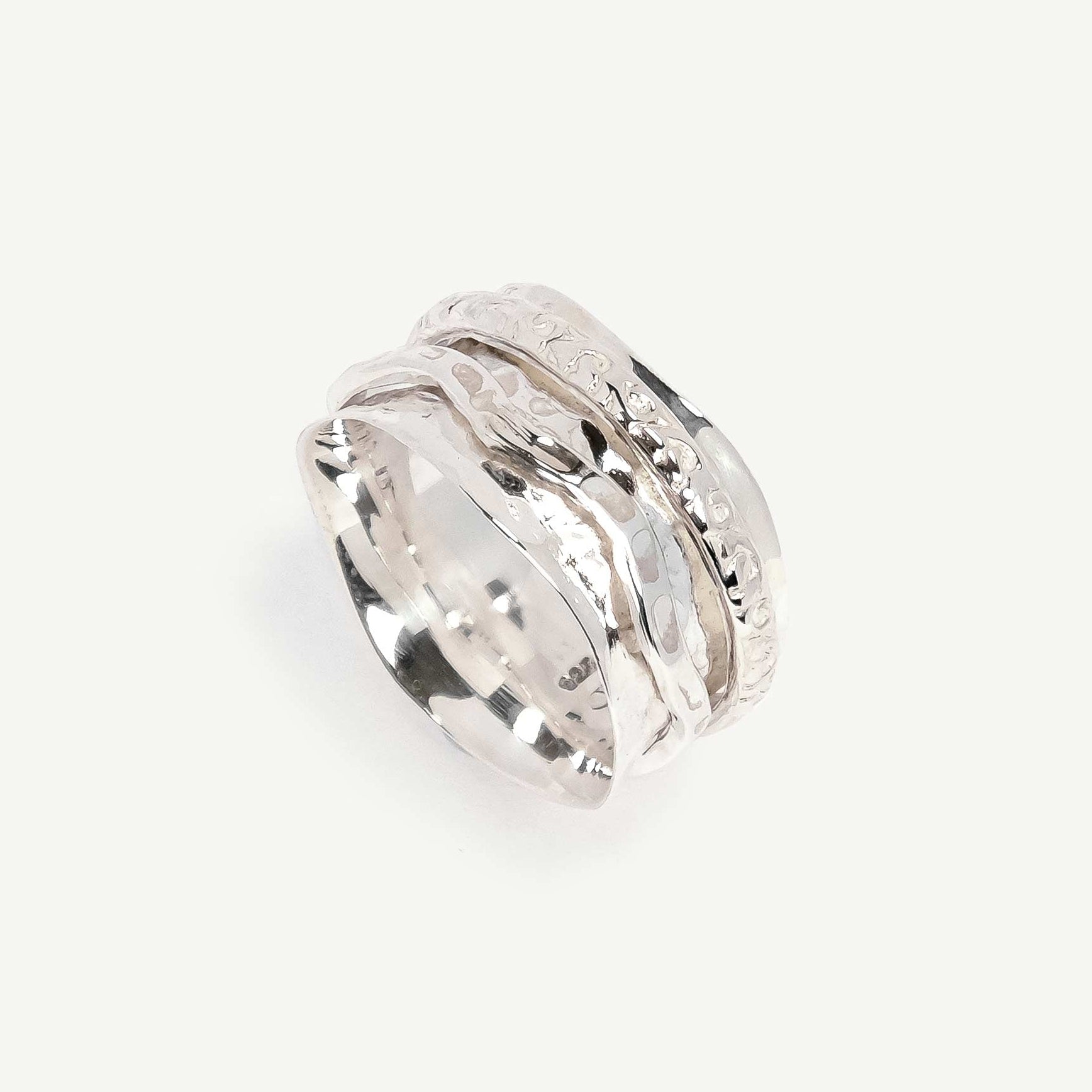 Aura Zen Silver Spinning Ring, Double band hammered spinning ring, Handmade spinning ring