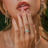 Three band silver spinning ring with pariaba topaz gemstone