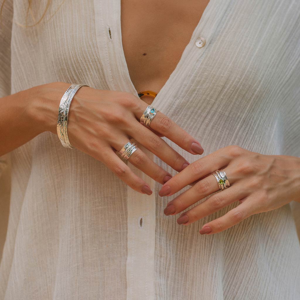 Aura Zen Spinning Rings, Silver Gemstone Spinning Rings, Sterling Silver Spinning Rings, Aura Zen Turquoise Topaz Spin ring, Silver Spinning Bangle
