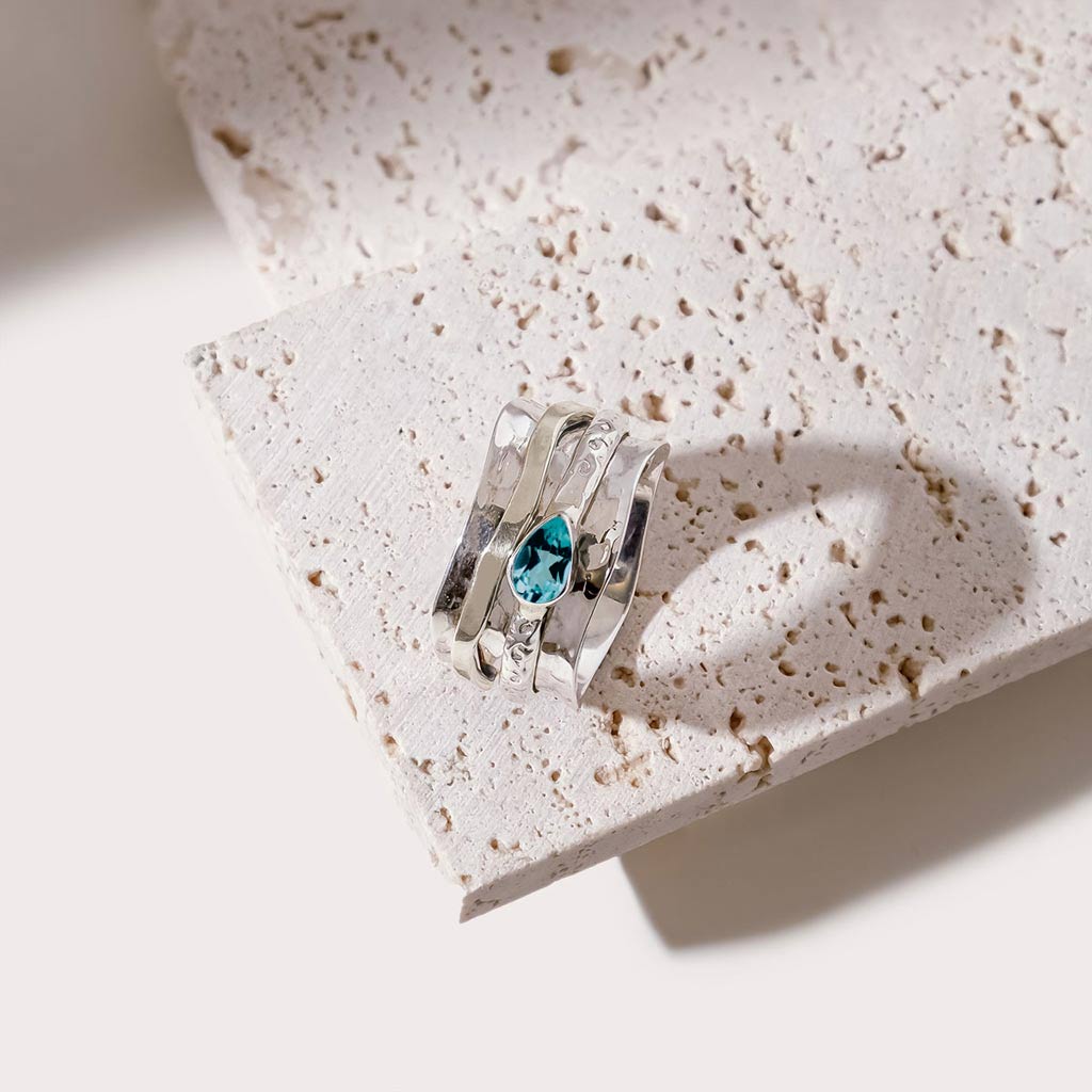Turquoise Topaz Spinning Ring, Aura Zen Turquoise Topaz Spinning Ring, Sterling Silver Spin Ring