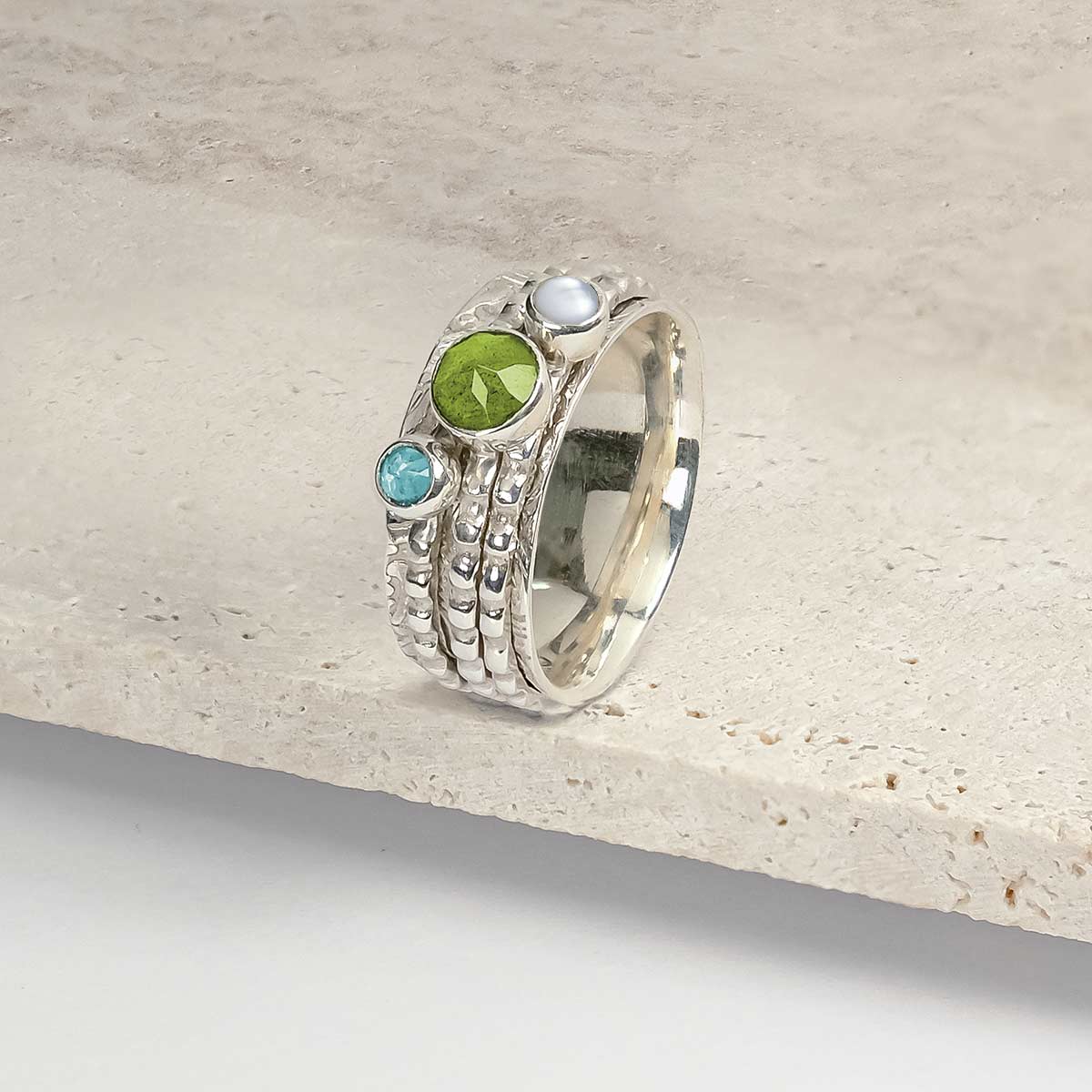 Handmade Personalised Spinning Ring, Sterling Silver Gemstone Custom Spinner Ring, Silver Birthstone Spin ring, Personalised Silver Gemstone Ring