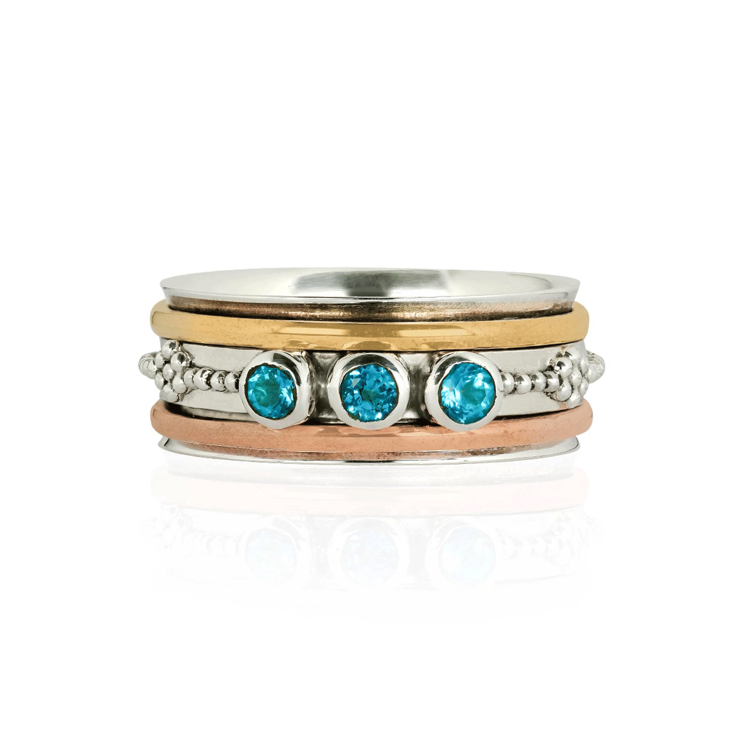 Personalised Ananta Spinning Ring, Three Stone Personalised Spinning Ring, Mixed Metal Spinning Ring, Personalised Gemstone Spin Ring