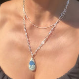 K2 Jasper Pendant on Hammered Diamond Cut Cable Chain, K2 Jasper Tear Drop Pendant