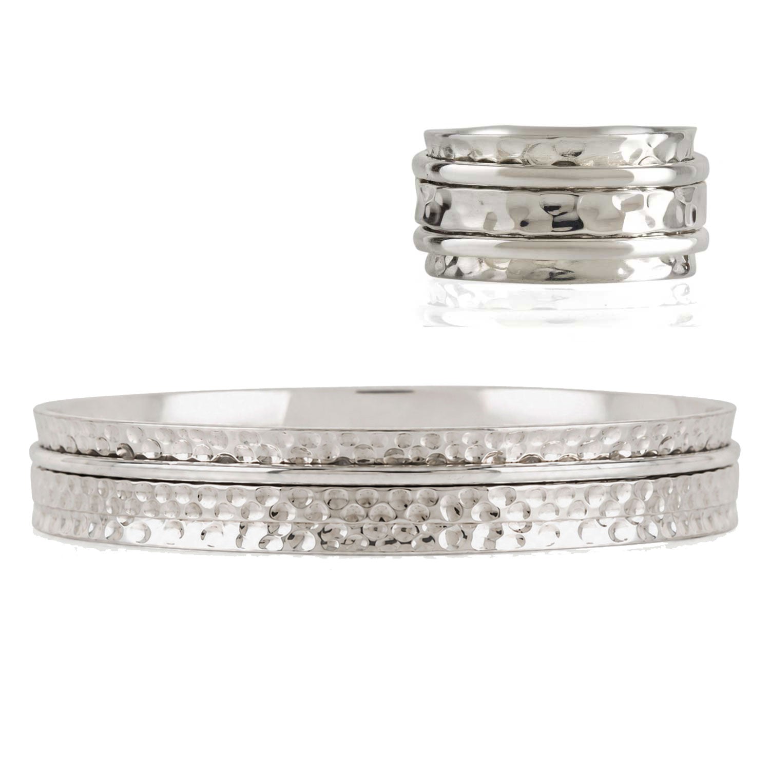 Karma Abundance Sterling Silver Spinning Ring and Bangle Set