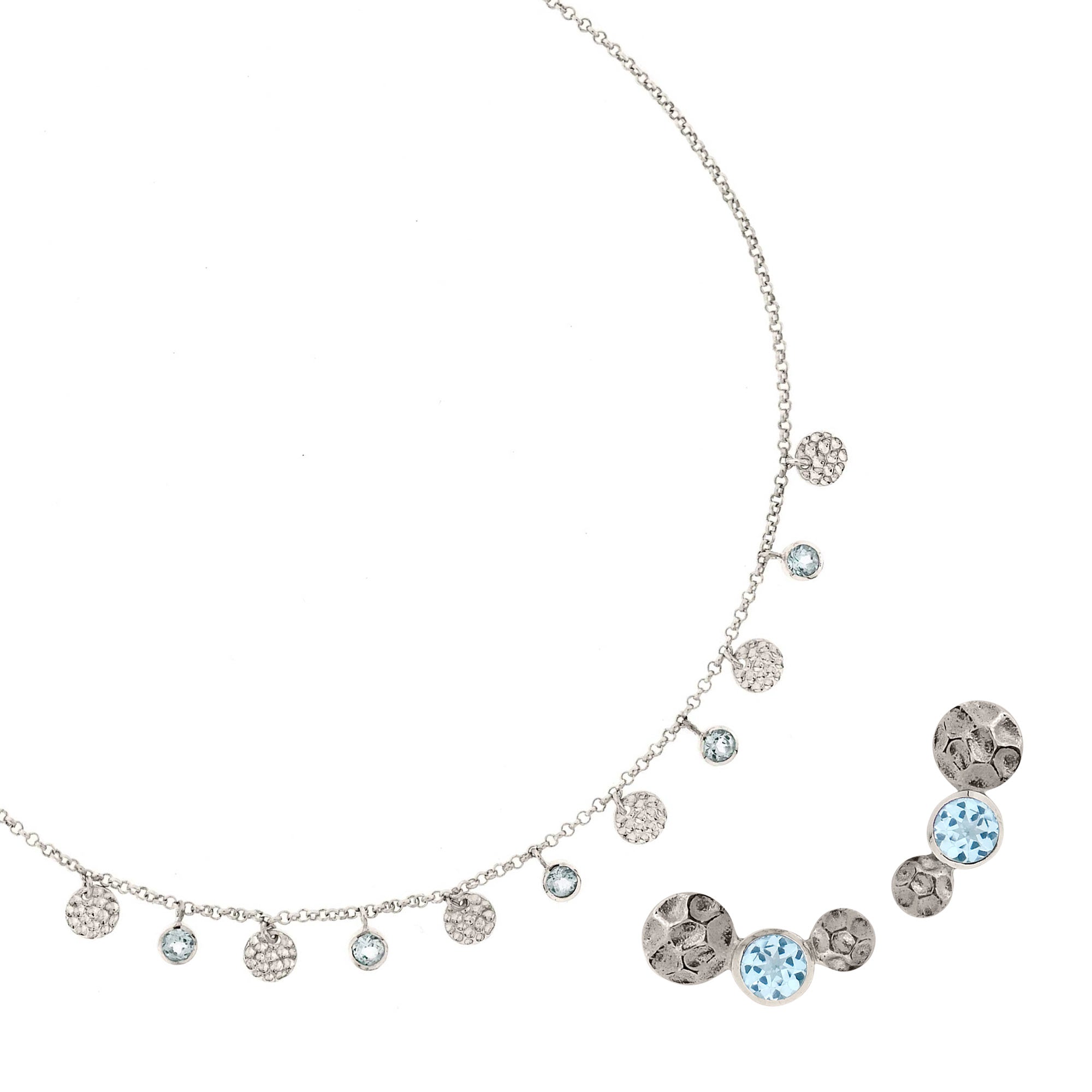 Lakshmi Blue Topaz Hammered Disc Necklace and Studs Set