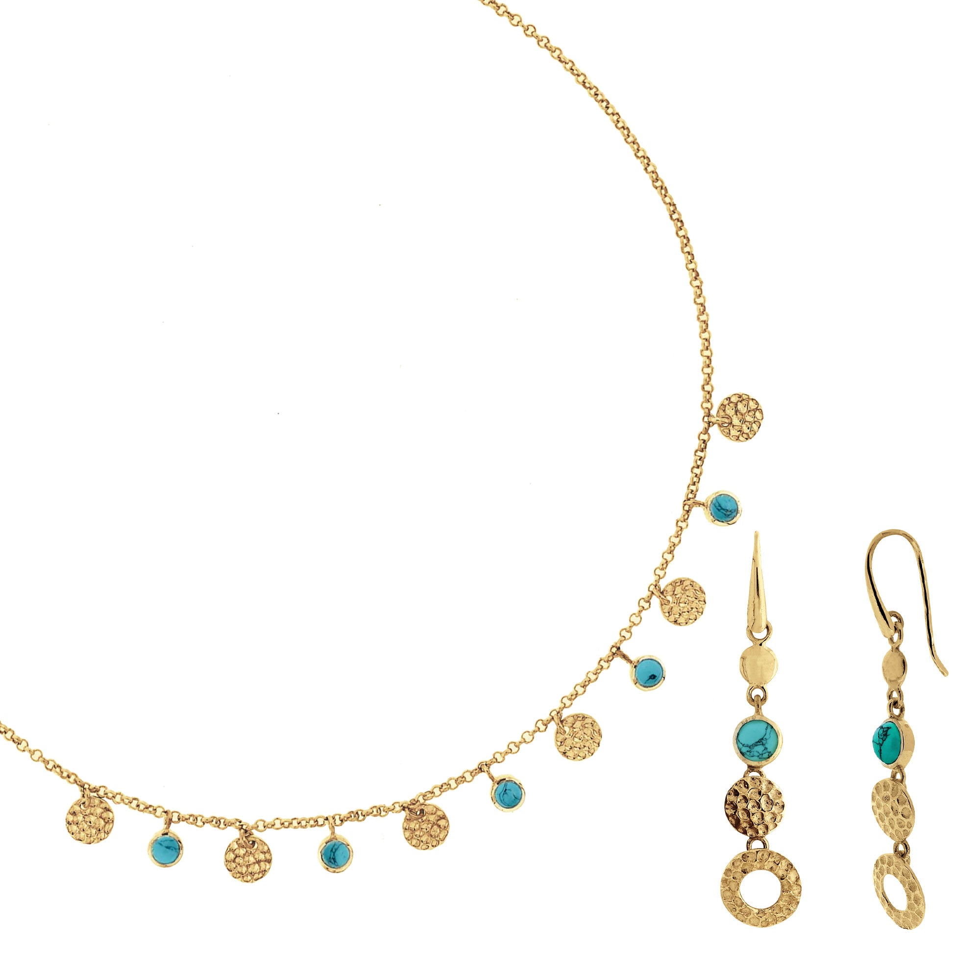 Lakshmi Gold Turquoise Coin Necklace and Drop Earrings Set