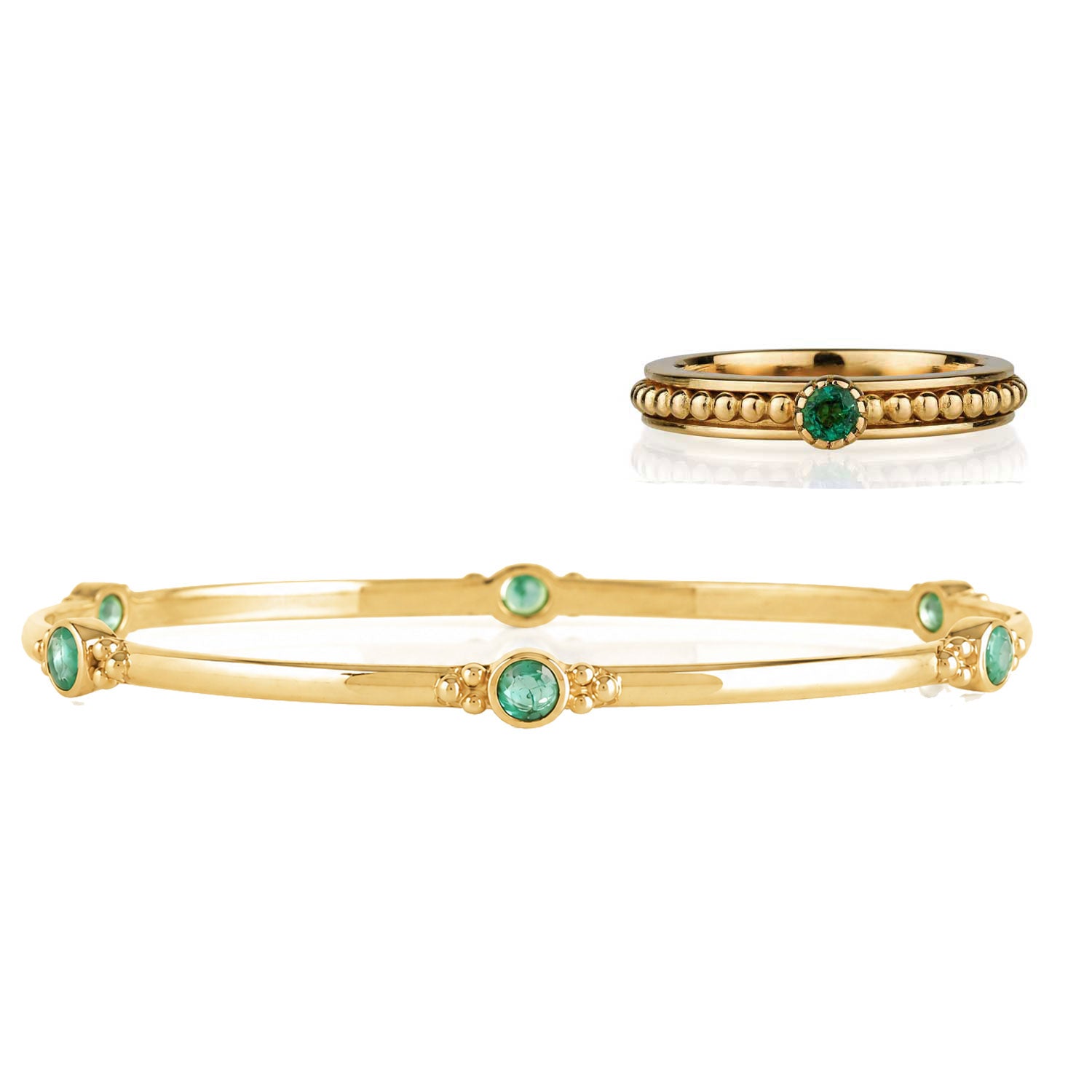 Gold Emerald Spinning Ring and Stacking Bangle Gift Set