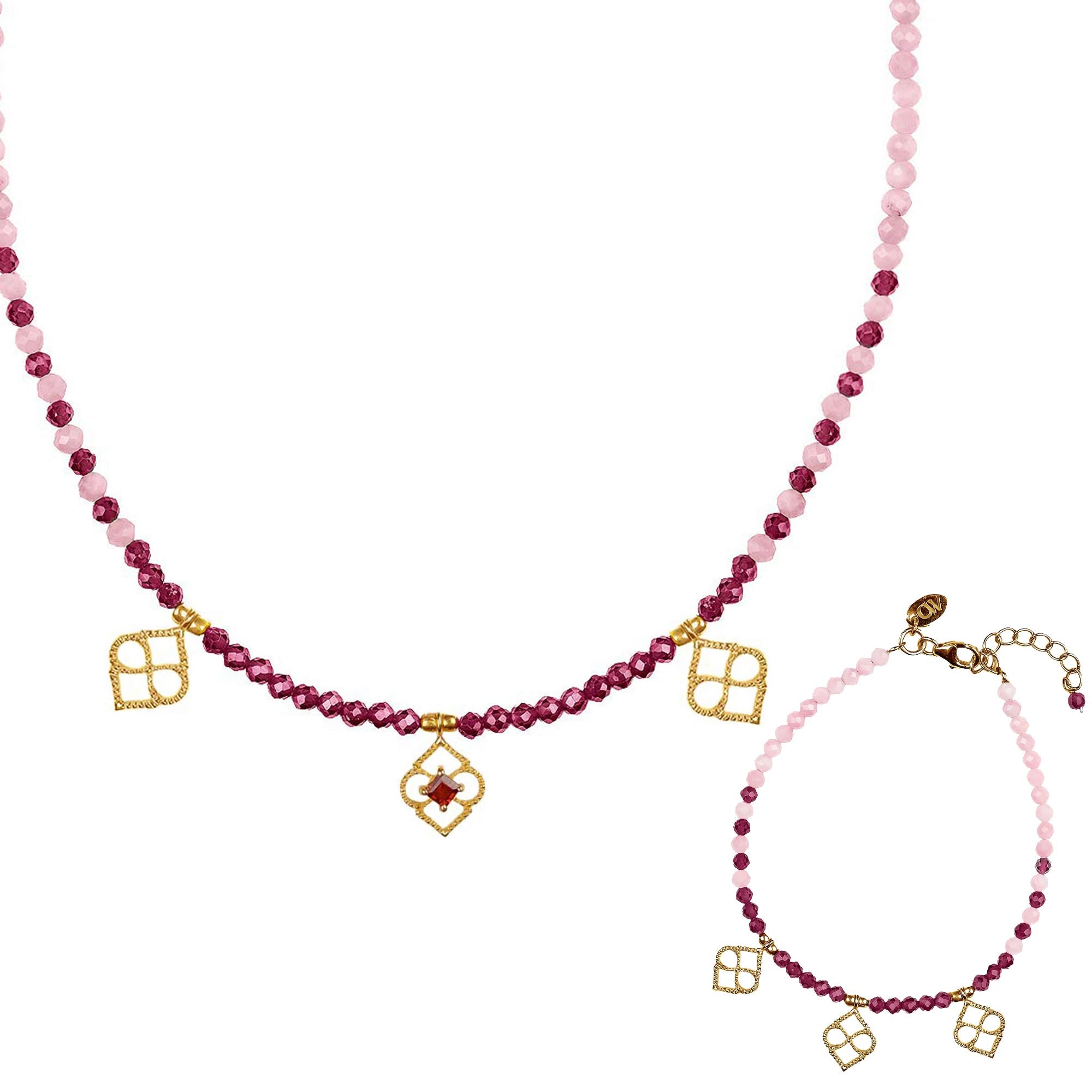 Marrakesh Garnet Beaded Necklace and Bracelet Set