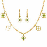 Gold Charm Necklace and earrings with Peridot, Peridot Gold Charm Necklace and huggie hoops, Peridot Necklace and earrings set, August Birthstone Jewellery, Gold Charm Necklace and huggie hoop earrings