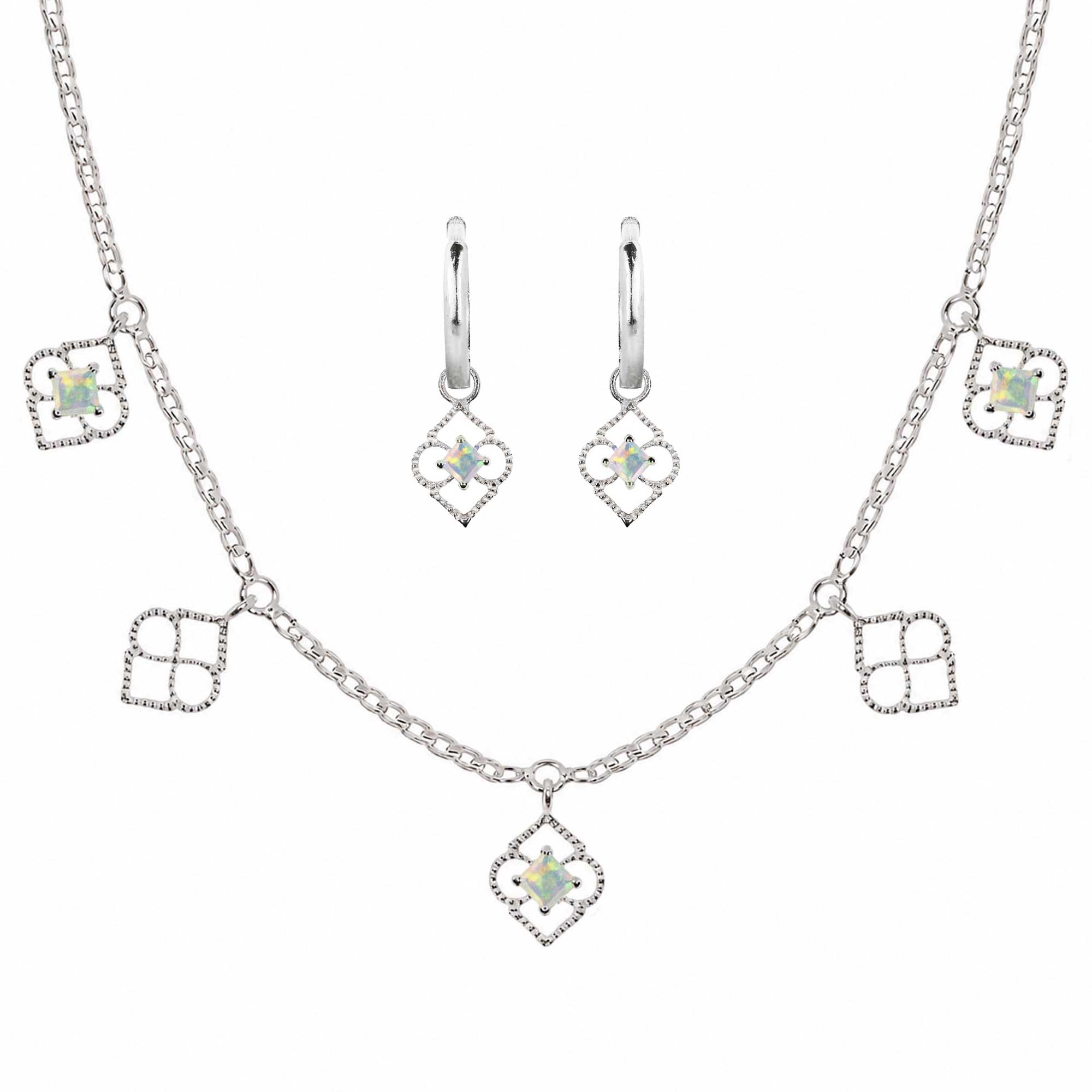 Sterling Silver and Opal Necklace and Earring Gift Set, Opal Necklace, Opal Huggie Hoops, Opal Necklace and Earrings Gift Set For Her