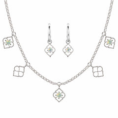 Sterling Silver and Opal Necklace and Earring Gift Set, Opal Necklace, Opal Huggie Hoops, Opal Necklace and Earrings Gift Set For Her