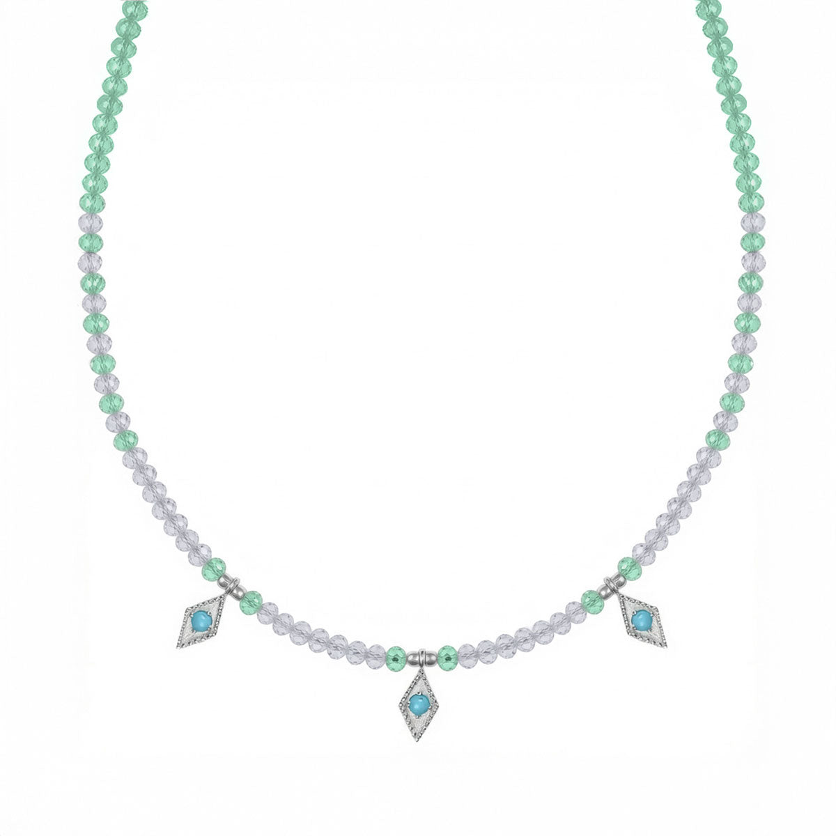 Beaded gemstone necklace, Apatite and Labradorite beaded charm necklace, Turquoise charm silver necklace