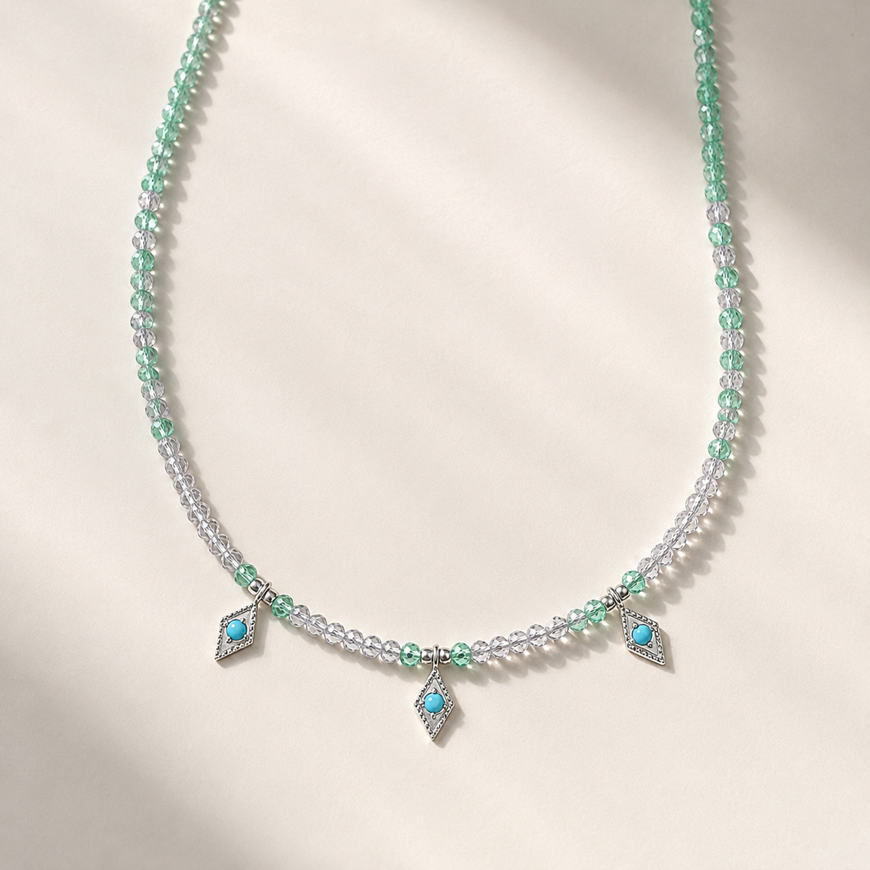 Turquoise Charm Necklace, Apatite and Labradorite Necklace, Beaded Gemstone Charm Necklace