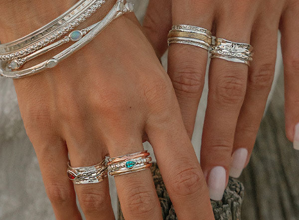 Sterling Silver Spinning rings, Gemstone Spinning Rings, Mixed Metal Spinning Rings