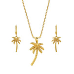 Oasis Palm Gold Necklace and Drop Earrings Set