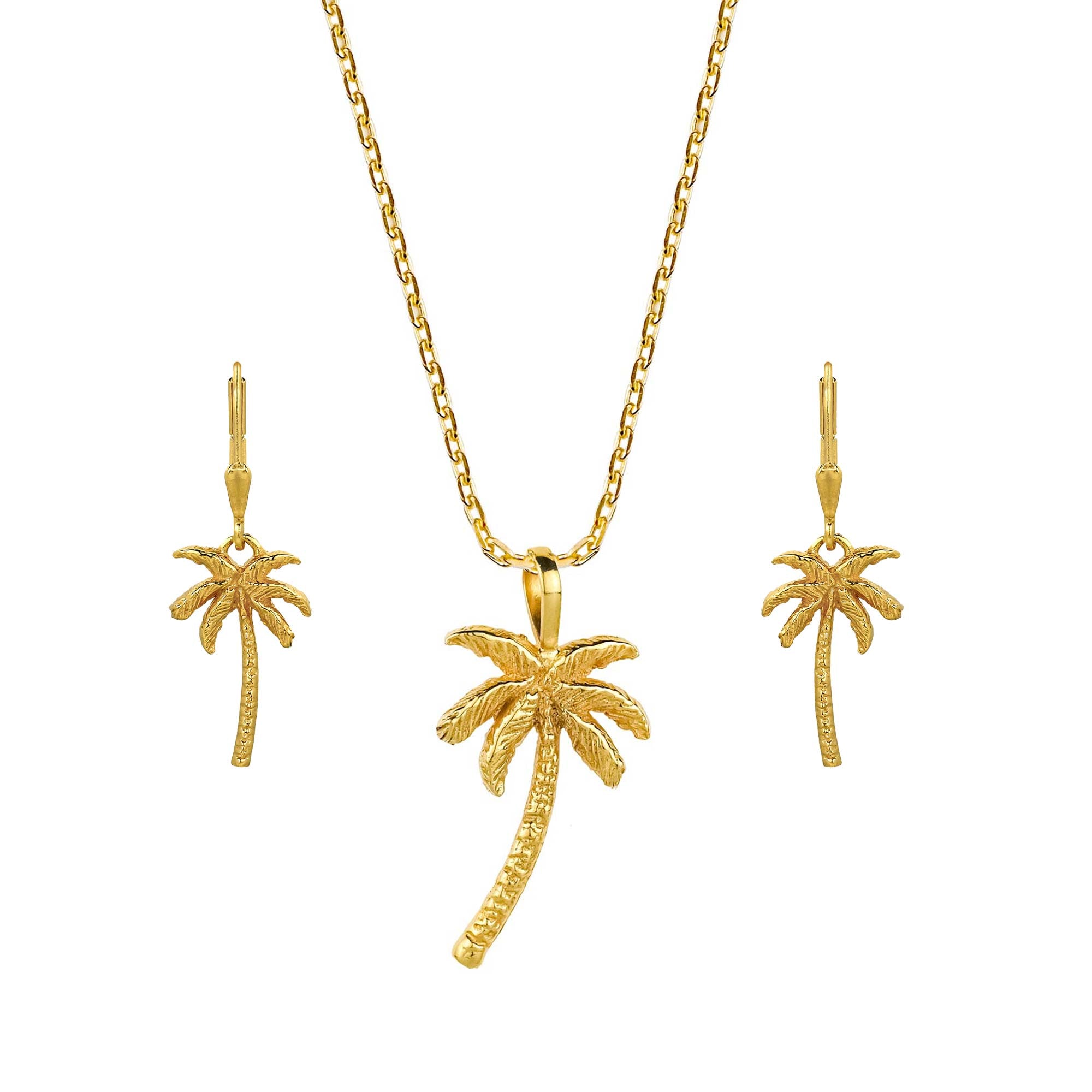 Oasis Palm Gold Necklace and Drop Earrings Set