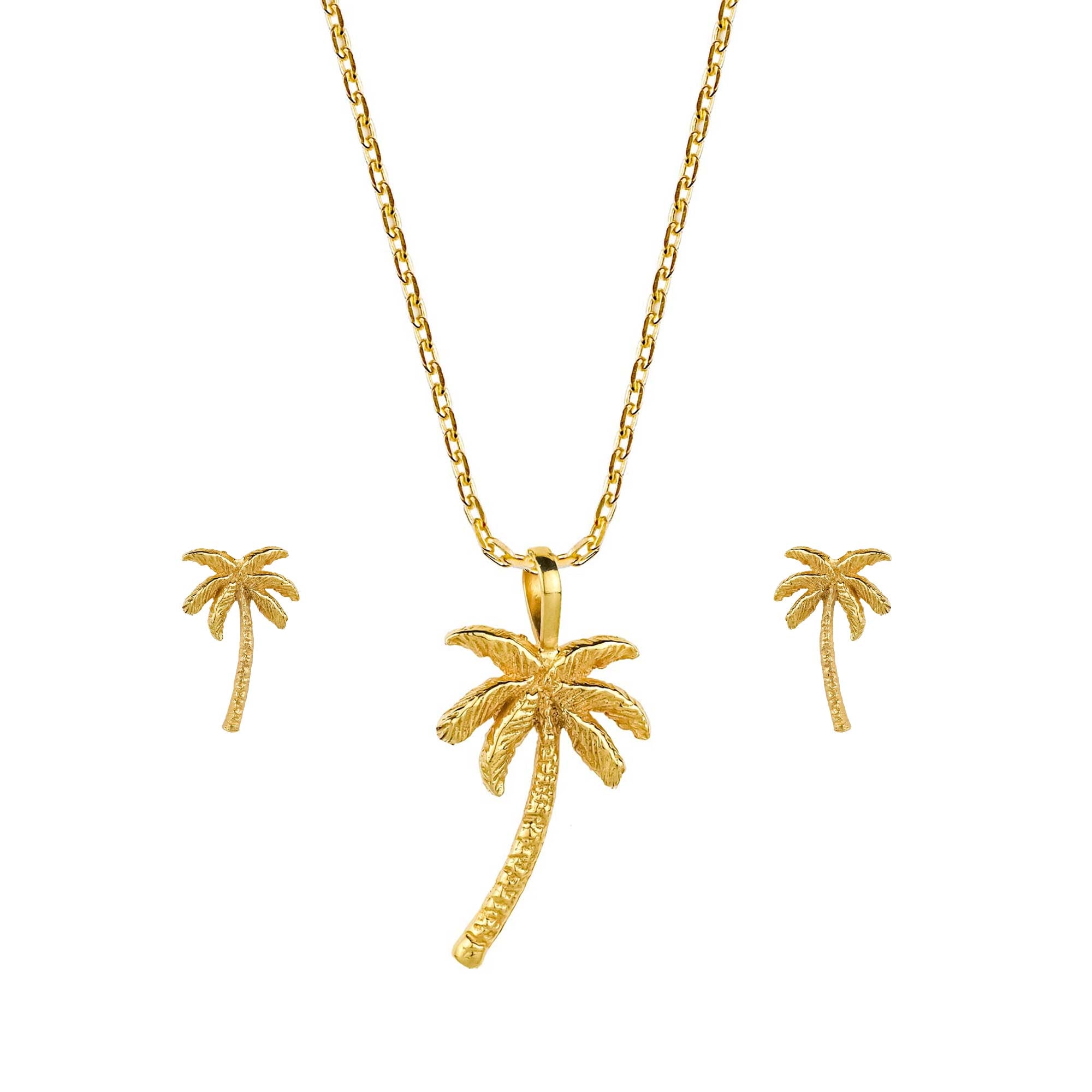 Oasis Palm Gold Necklace and Stud Earring Set